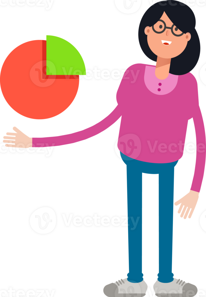 Geek Woman Character Holding Pie Chart png