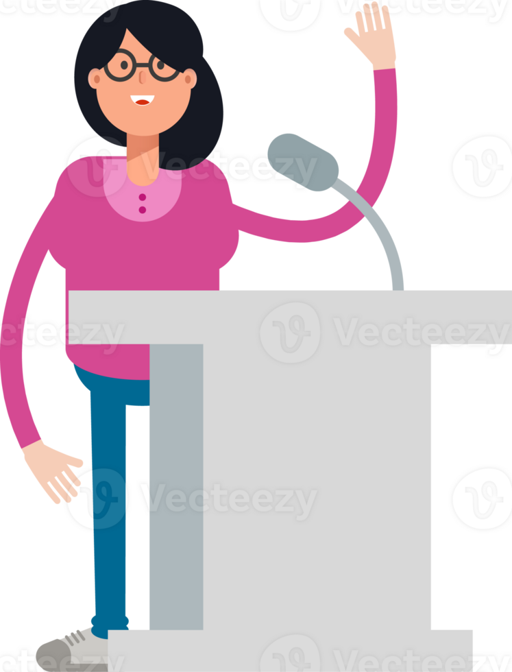 Geek Woman Character Speaking on Podium png