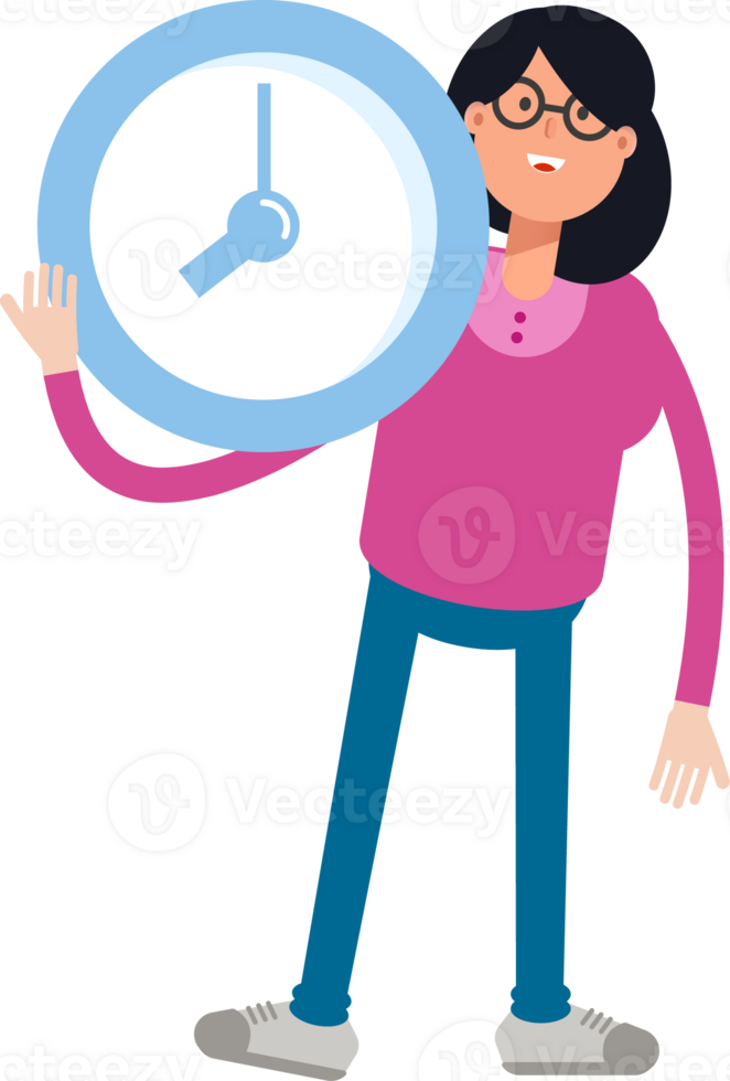 Geek Woman Character Holding Clock png