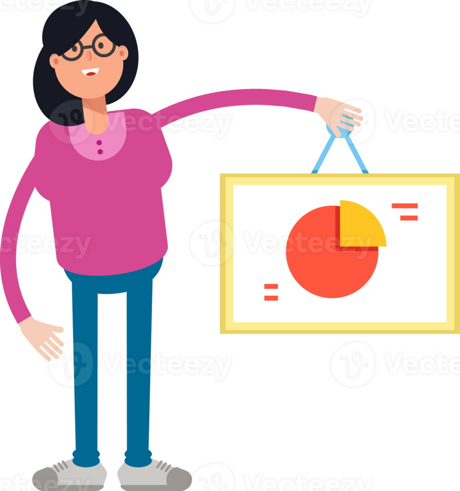 Geek Woman Character Holding Pie Chart Signage png