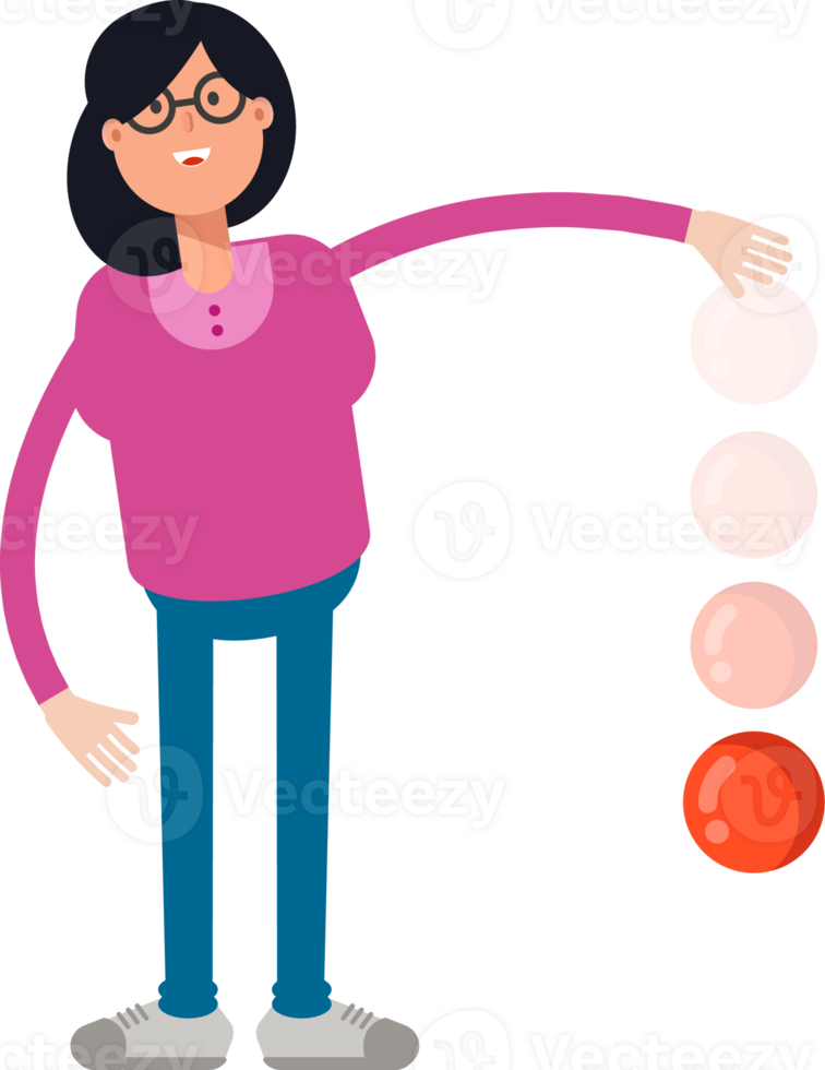 Geek Woman Character Throwing Ball png