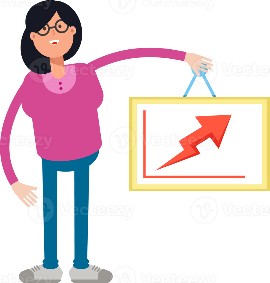 Geek Woman Character Holding Arrow Chart png