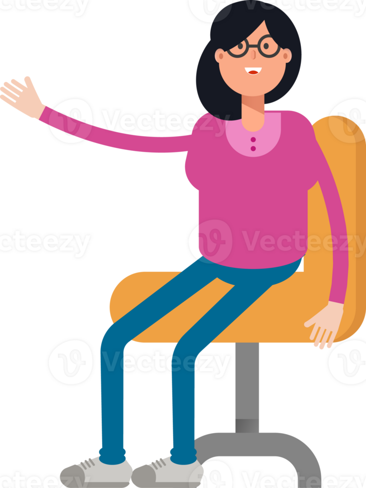 Geek Woman Character Sitting on Office Chair png