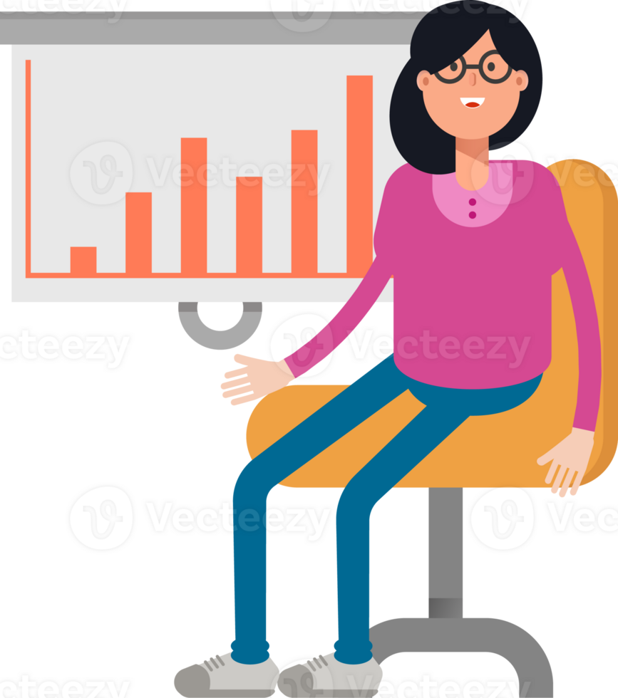 Geek Woman Character Presenting Bar Chart png