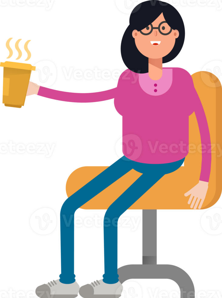 Geek Woman Character Drinking Hot Coffee png