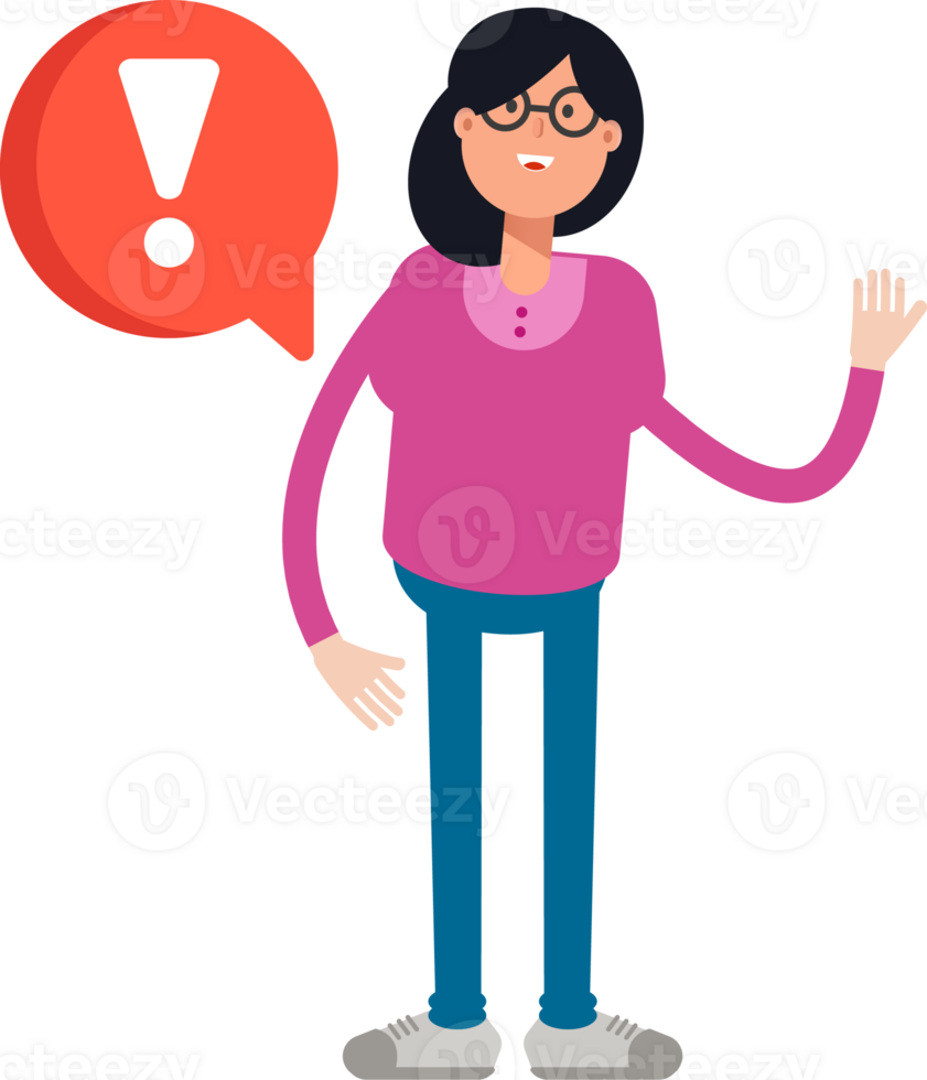 Geek Woman Character and Error Sign png