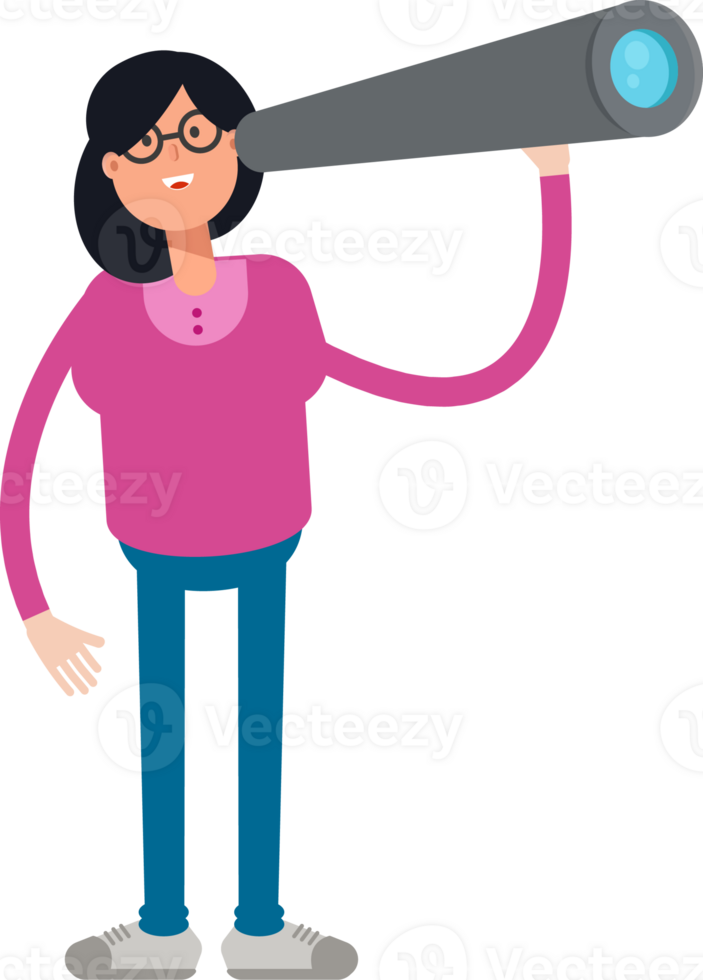 Geek Woman Character Using Binoculars png