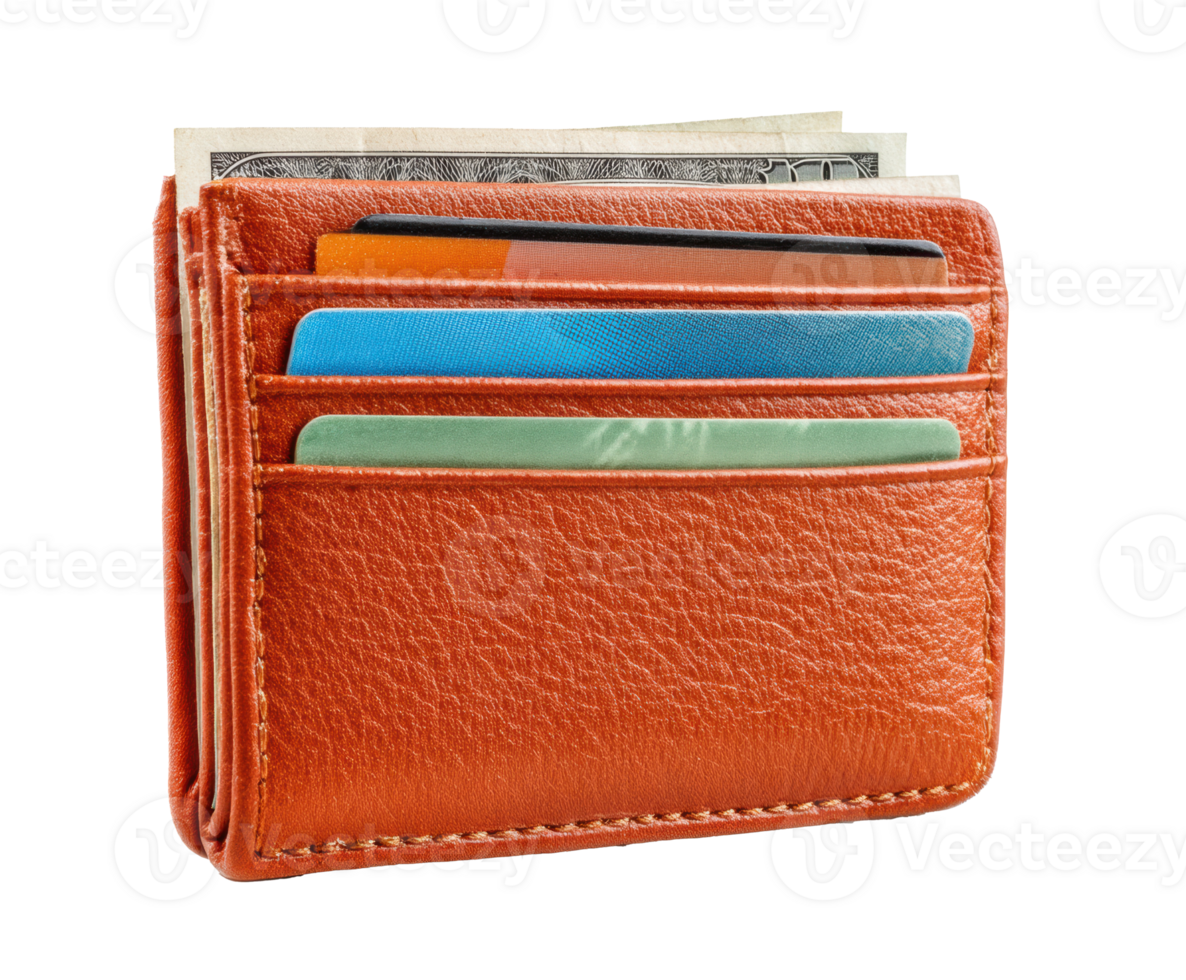 Elegant orange wallet with cards and cash for everyday use png