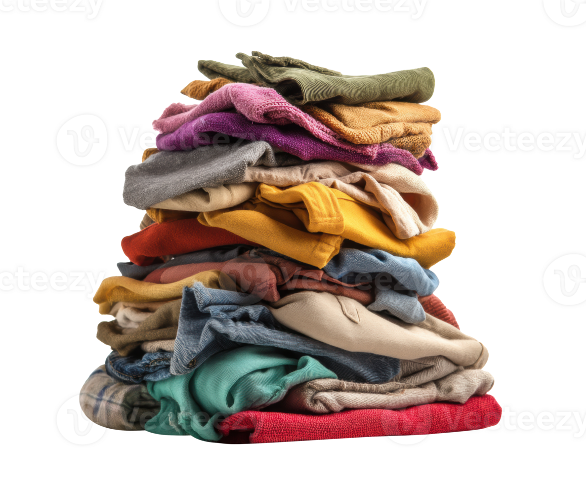 Colorful stack of folded clothes for home organization png