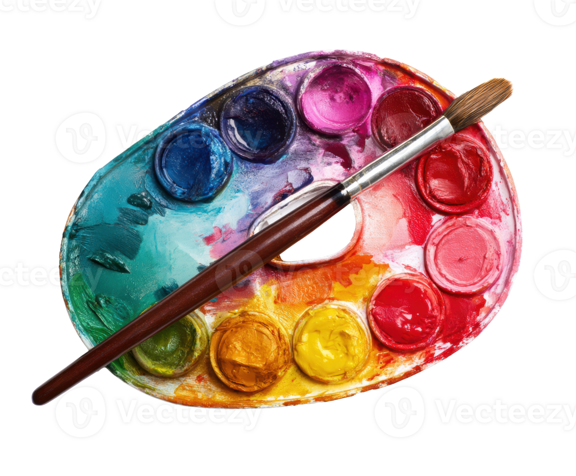 Bright paint palette with brush for artistic creativity png