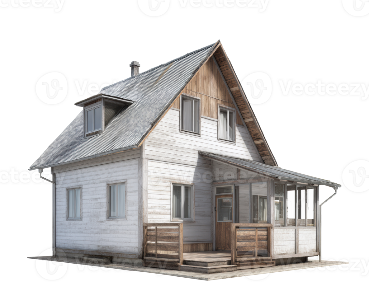 Cozy wooden house with a porch for outdoor living png