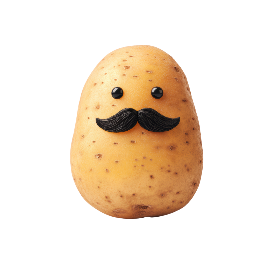 Whimsical potato character with a mustache for creative projects png