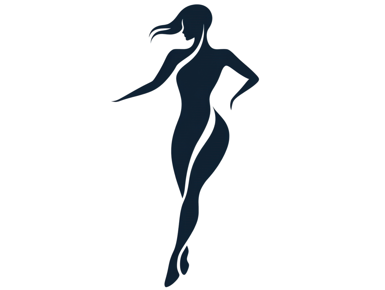 Elegant silhouette of a woman in dynamic pose for creative design png