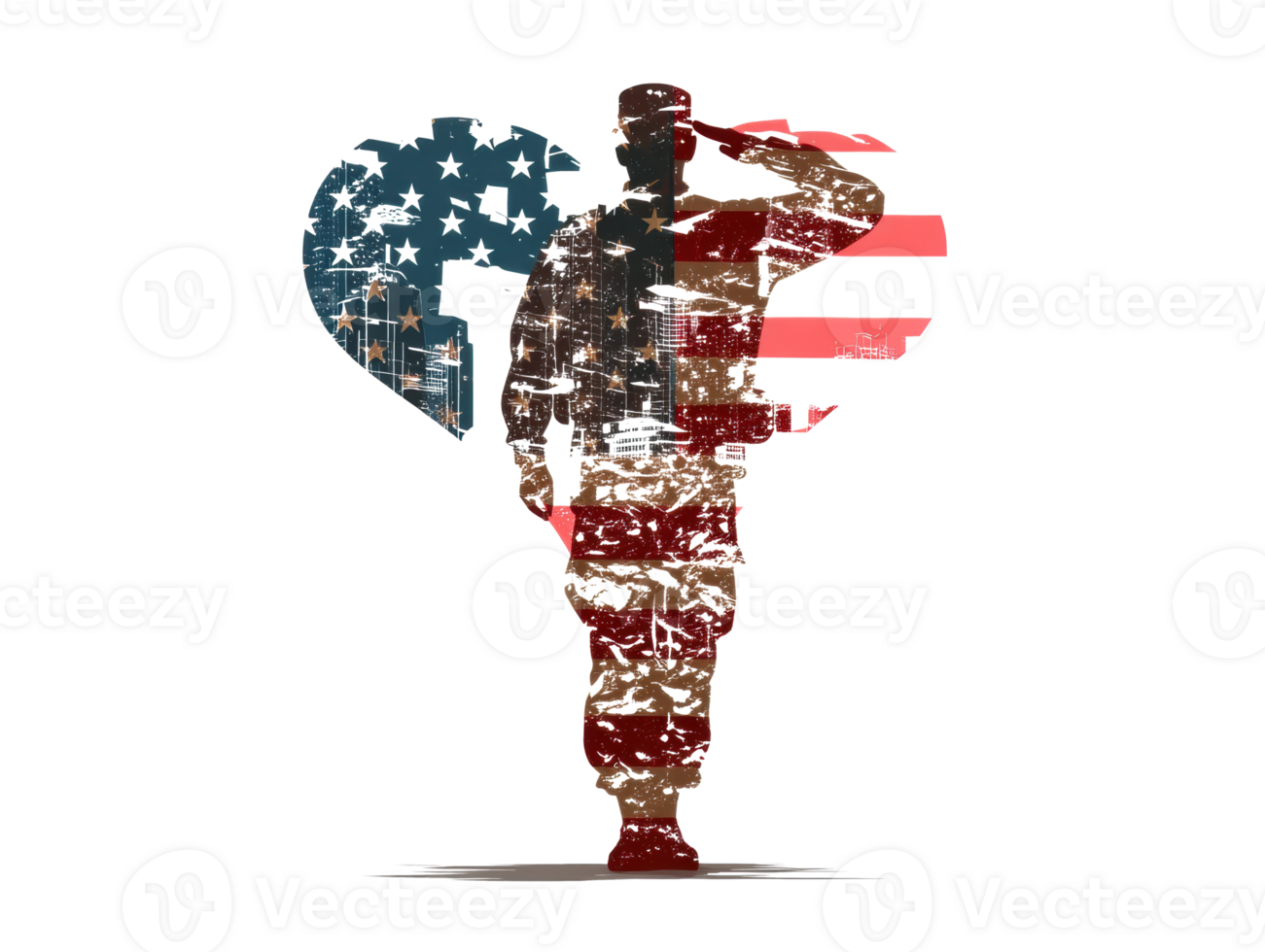 Military tribute with American flag and city skyline for remembrance png