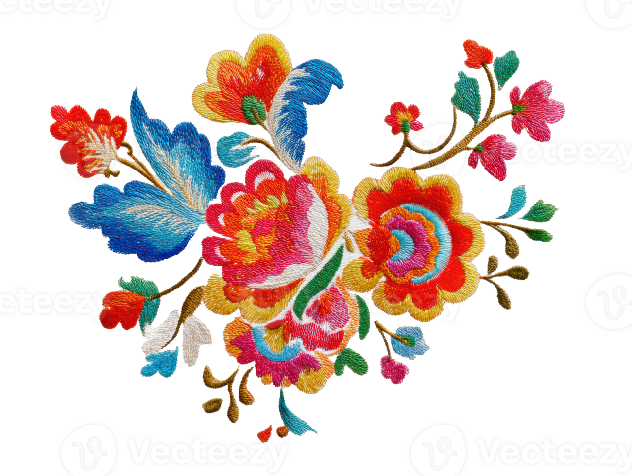 Vibrant floral embroidery design for textile art projects png