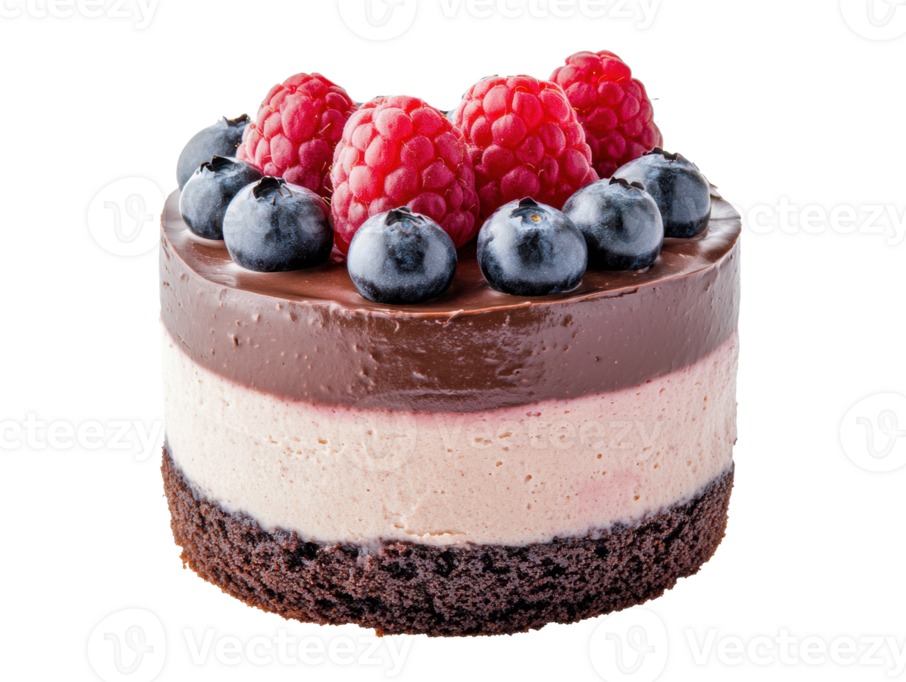 Chocolate berry cake with fresh raspberries and blueberries png