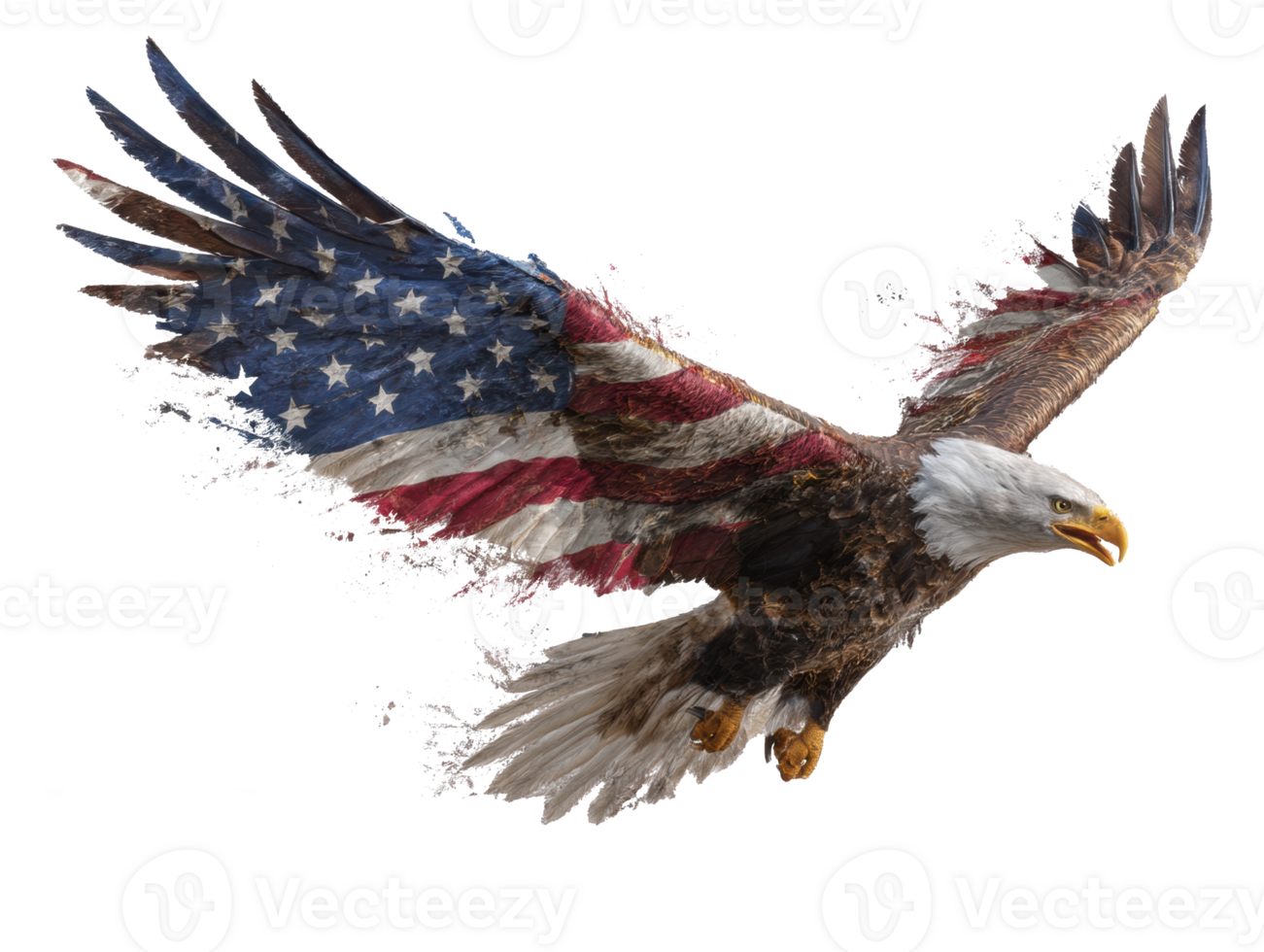 American eagle soaring with flag colors in dynamic flight png