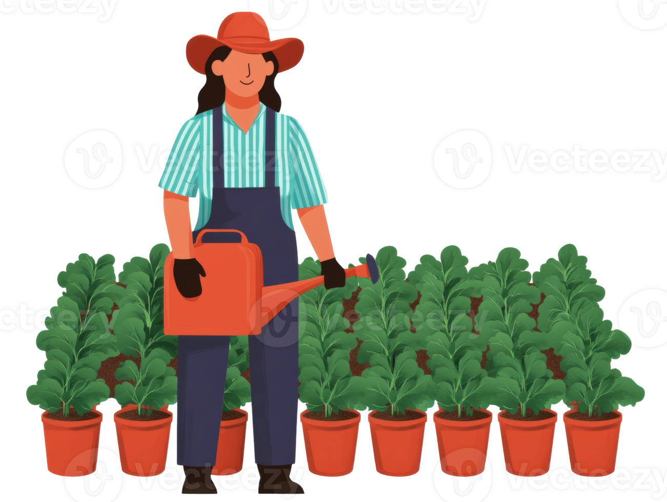 Gardening enthusiast watering plants with care in a home garden png