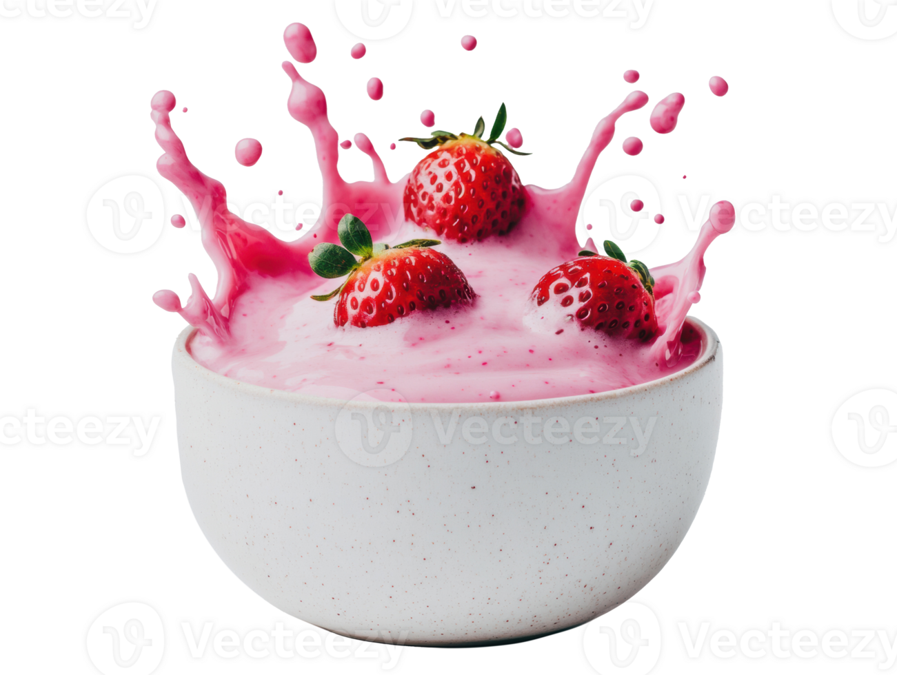 Fresh strawberry yogurt splash with berries in a bowl for dessert png