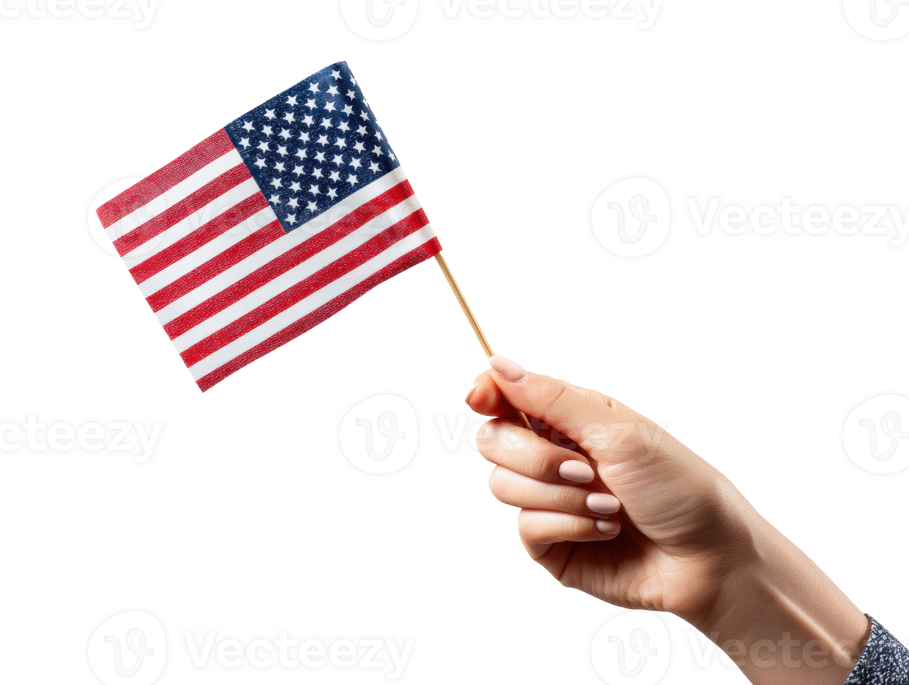 Hand holding miniature American flag during celebration event png