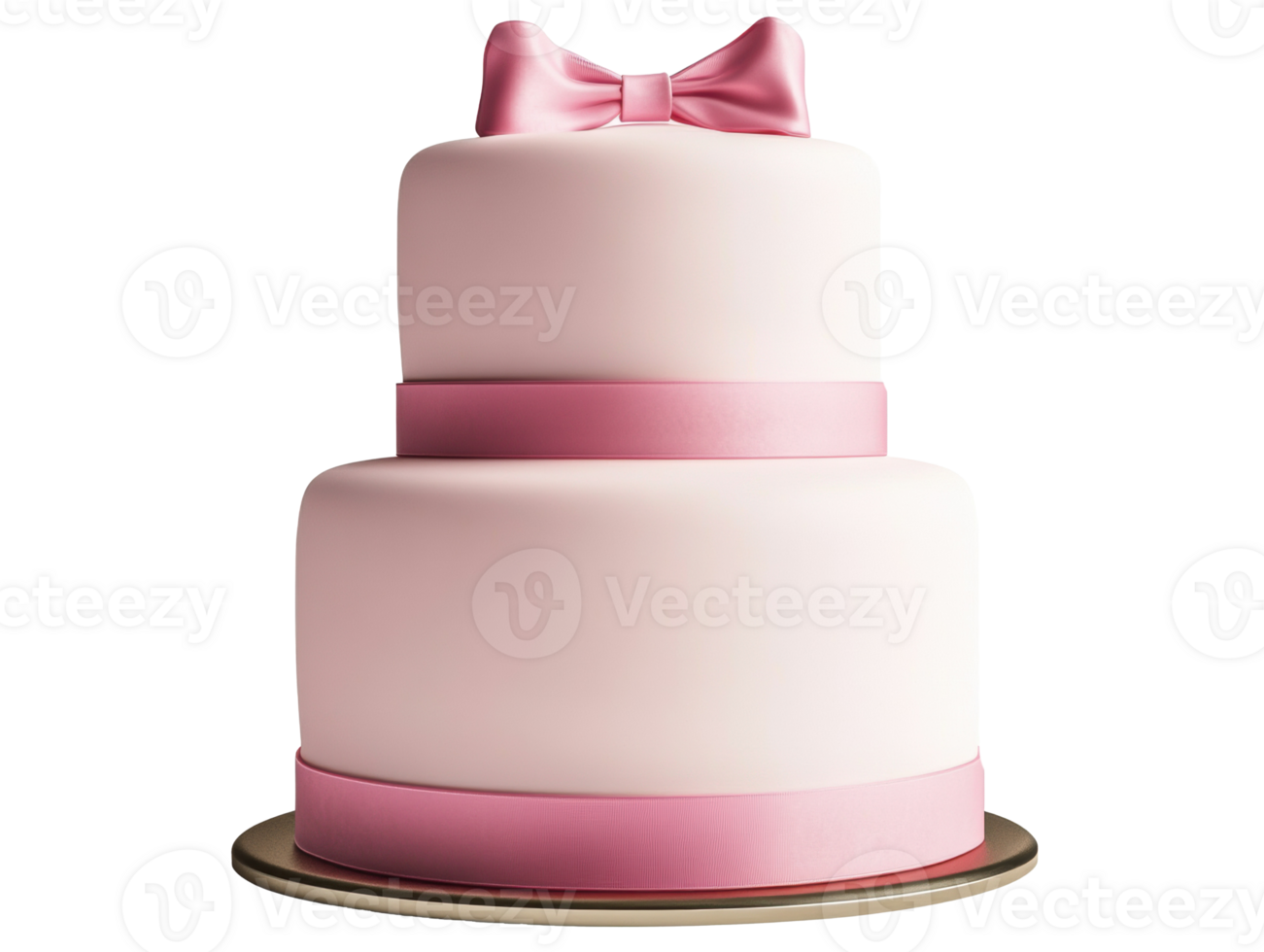 Elegant two-tier cake with pink ribbon and bow for celebrations png