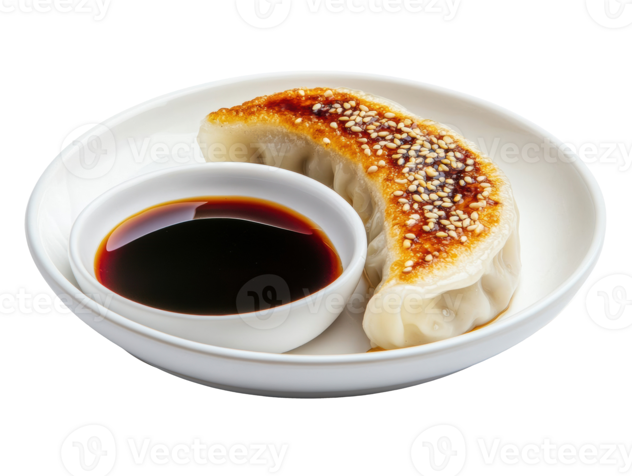Tasty dumpling served with soy sauce for a culinary experience png