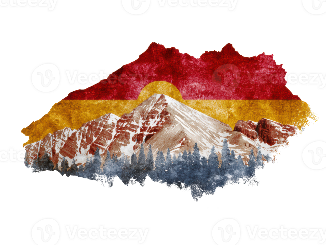 Mountain landscape with Spanish flag colors and trees in autumn png