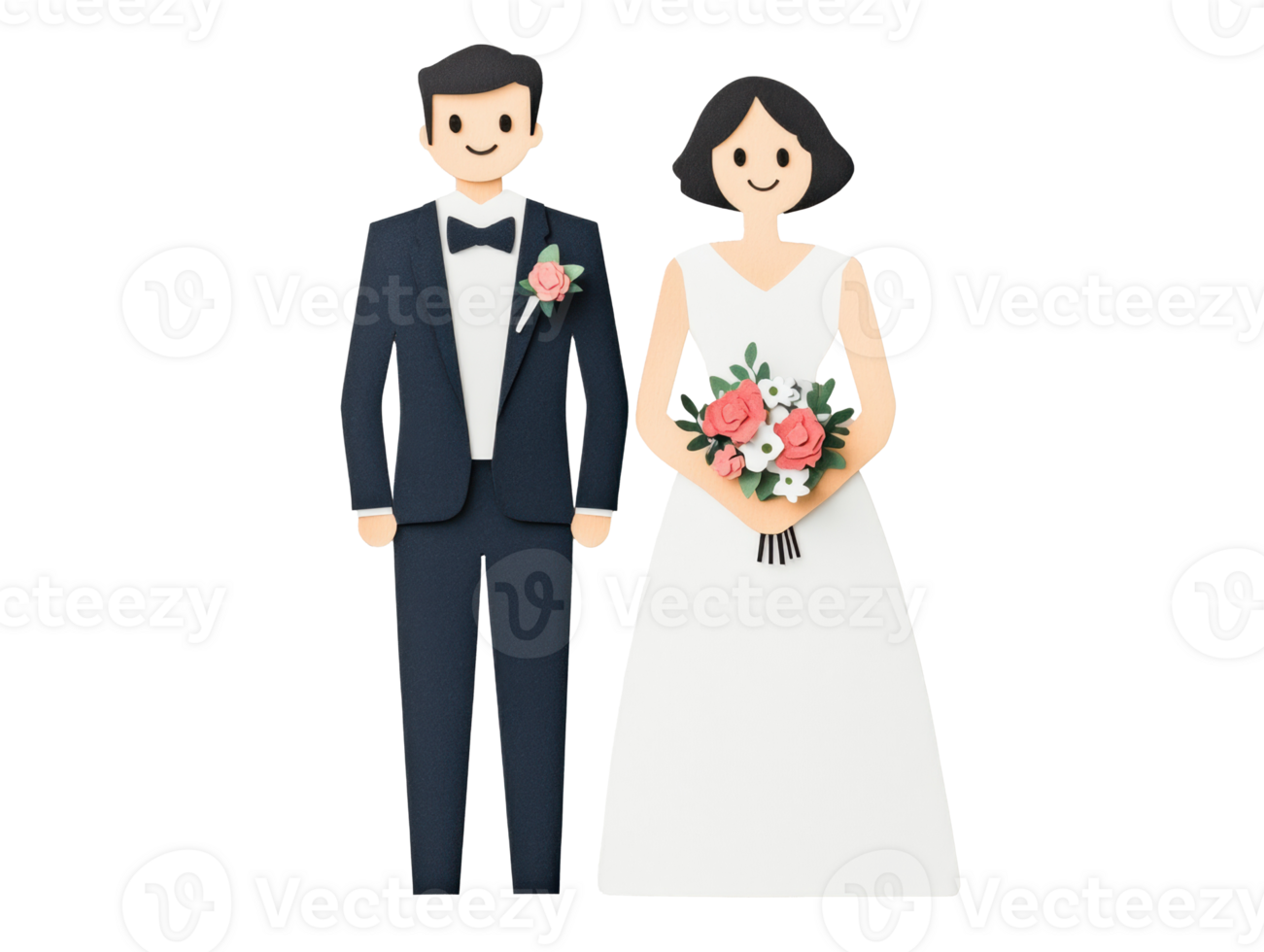 Charming couple during wedding ceremony in elegant attire with flowers png