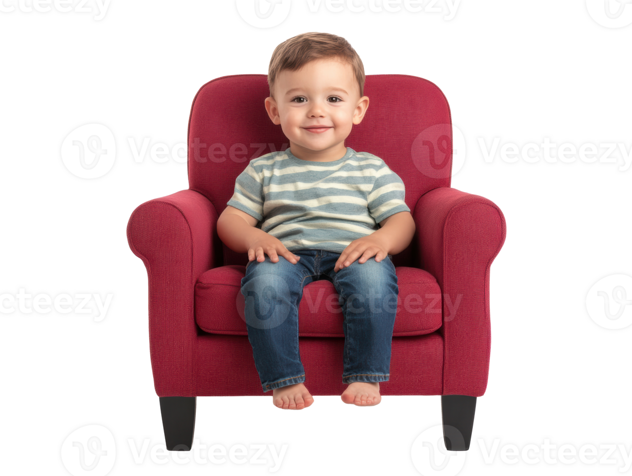Child sitting on a red armchair with a cheerful smile indoors png