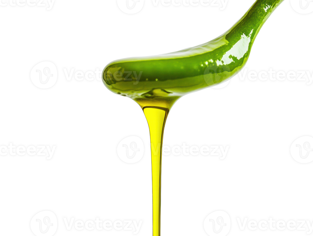 Olive oil pouring from a spoon with rich green hue png