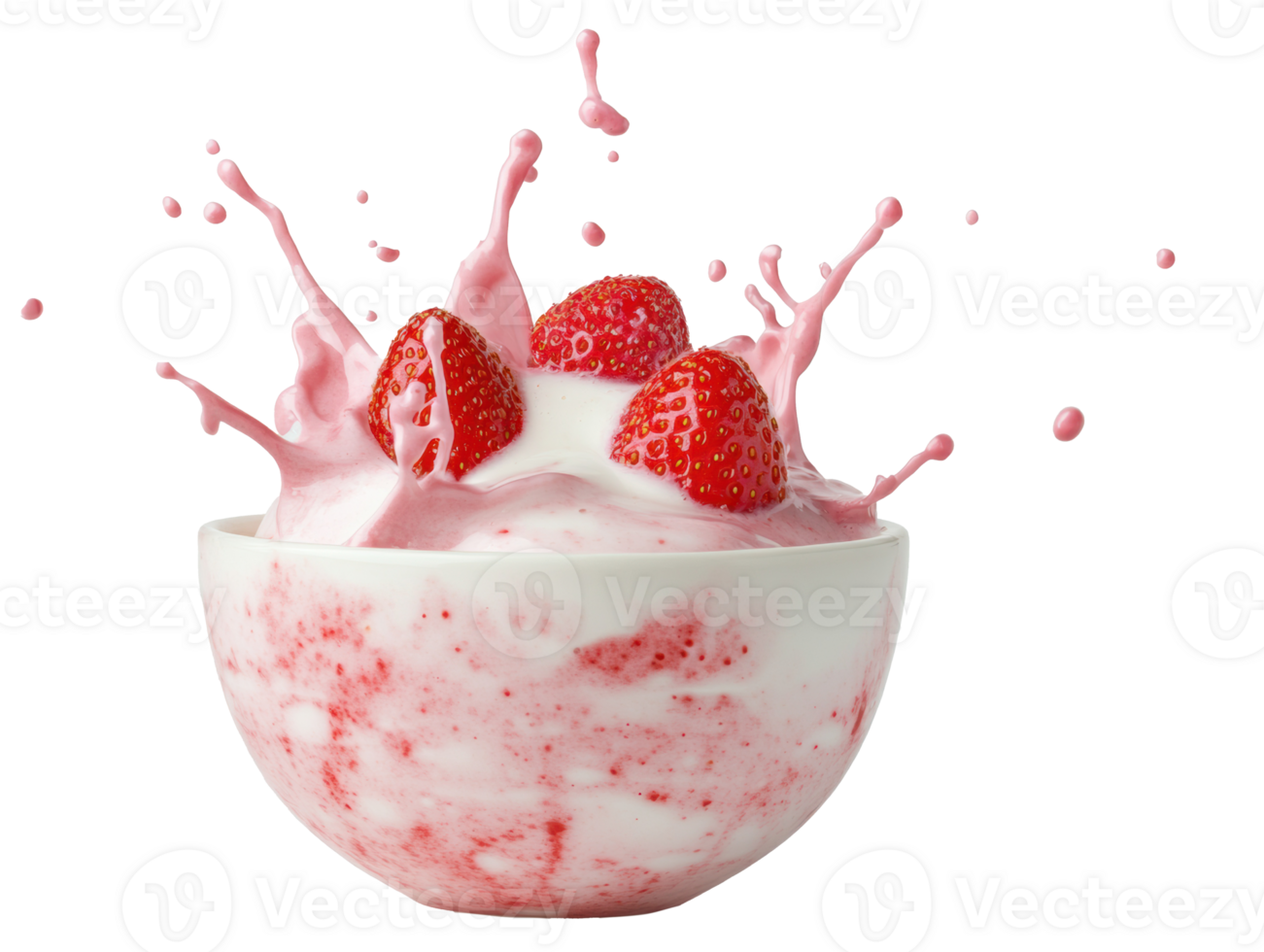Creamy strawberry yogurt with fresh berries splashing png