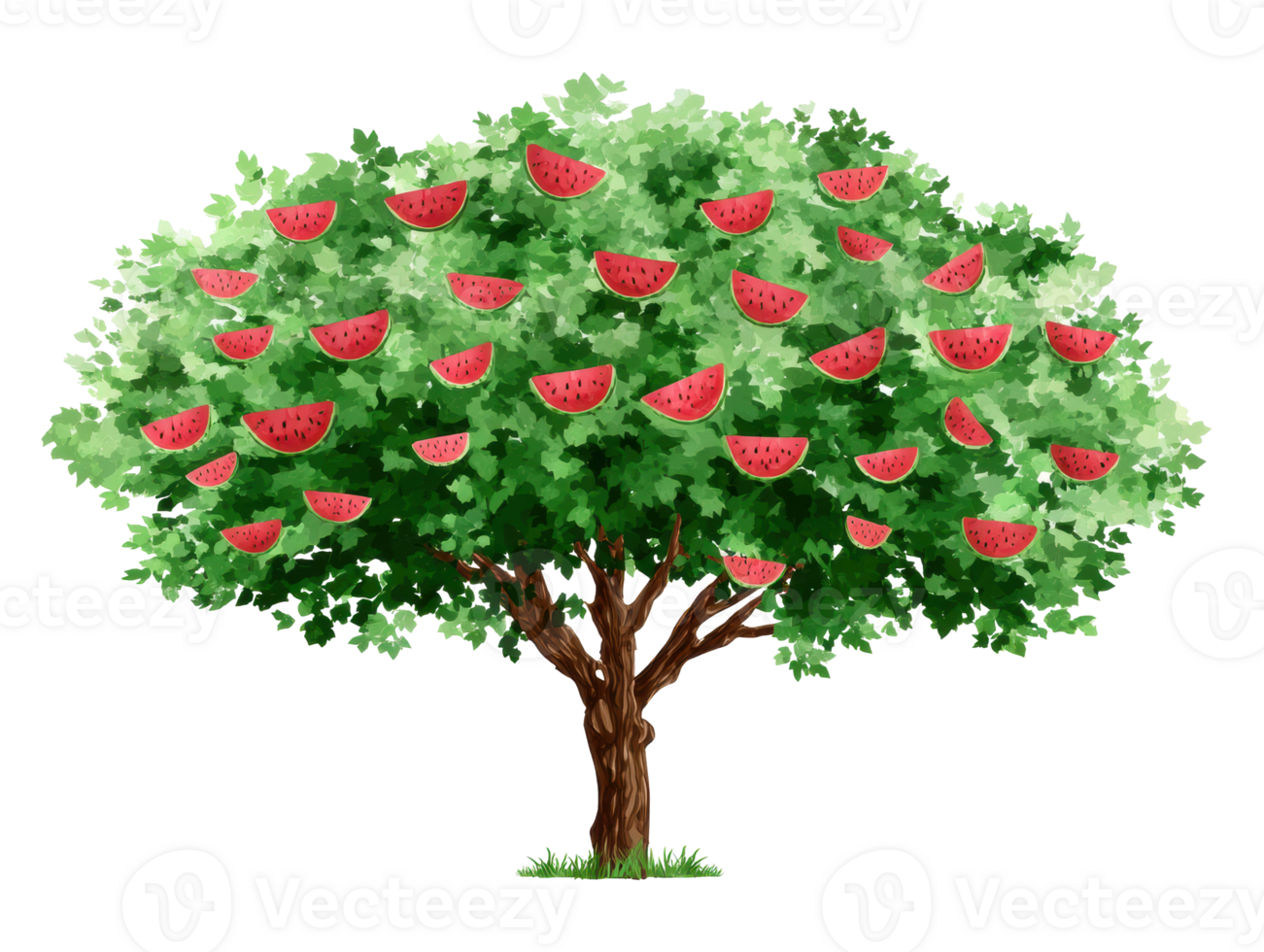 Tree with watermelon fruit creating a whimsical garden concept png