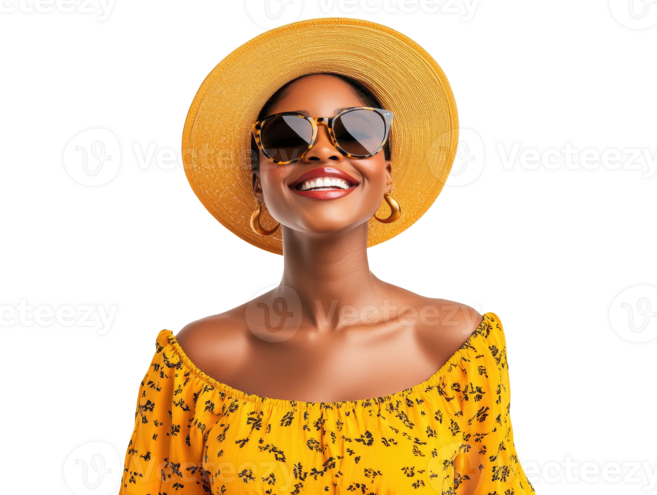 Bright summer fashion with stylish hat and sunglasses for women png