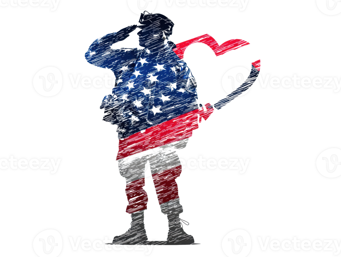 Military tribute with heart symbol and American flag design png