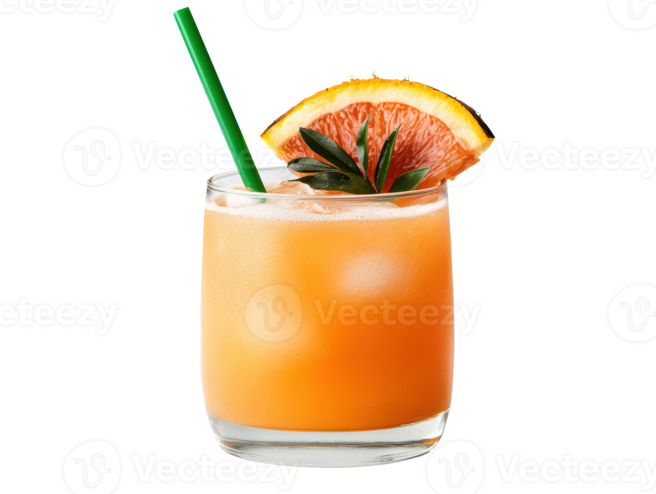 Refreshing summer cocktail with citrus garnish and green straw png
