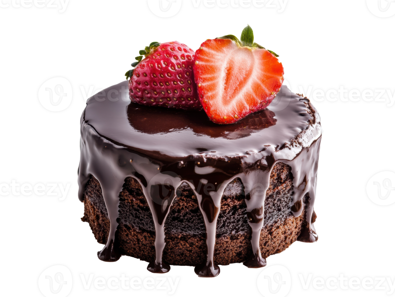 Decadent chocolate cake topped with fresh strawberries for dessert png