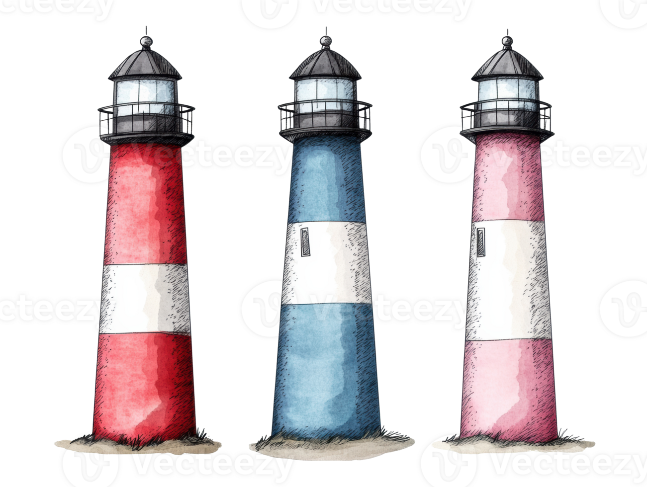 Brightly colored lighthouses for coastal decor and design ideas png