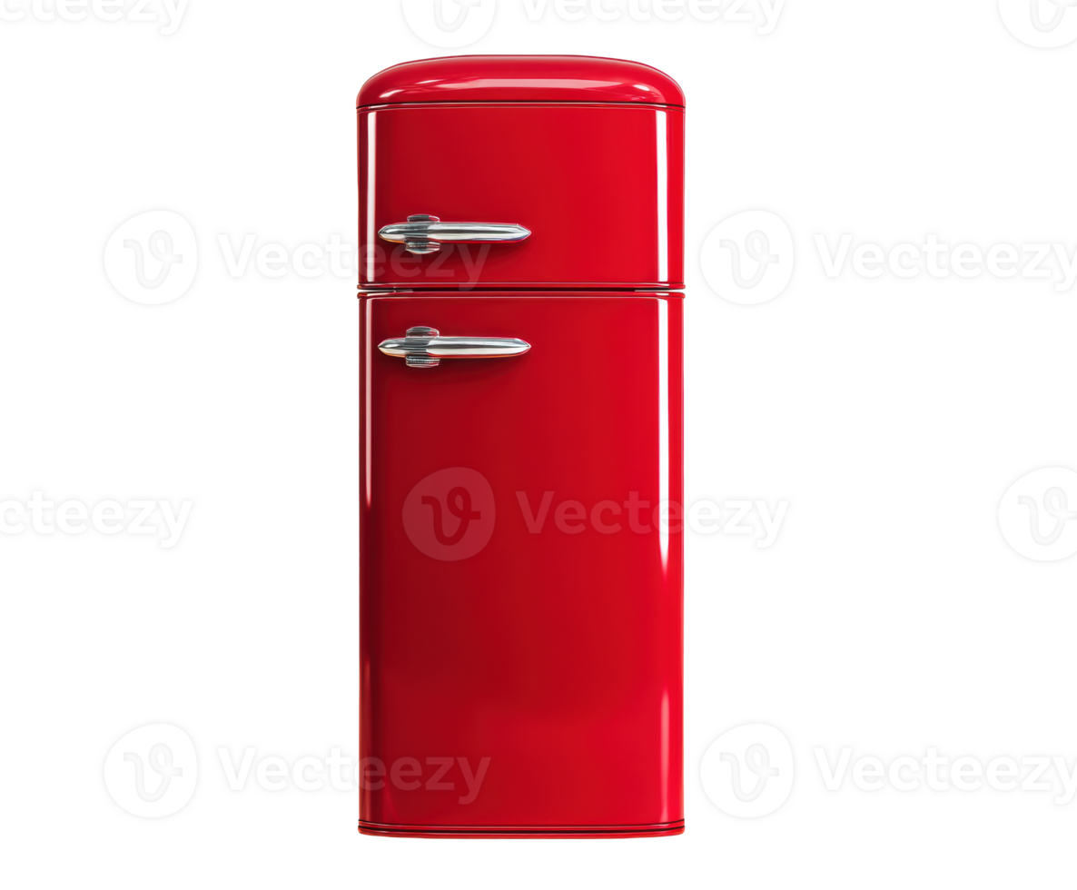 Retro red refrigerator for modern kitchen design and functionality png