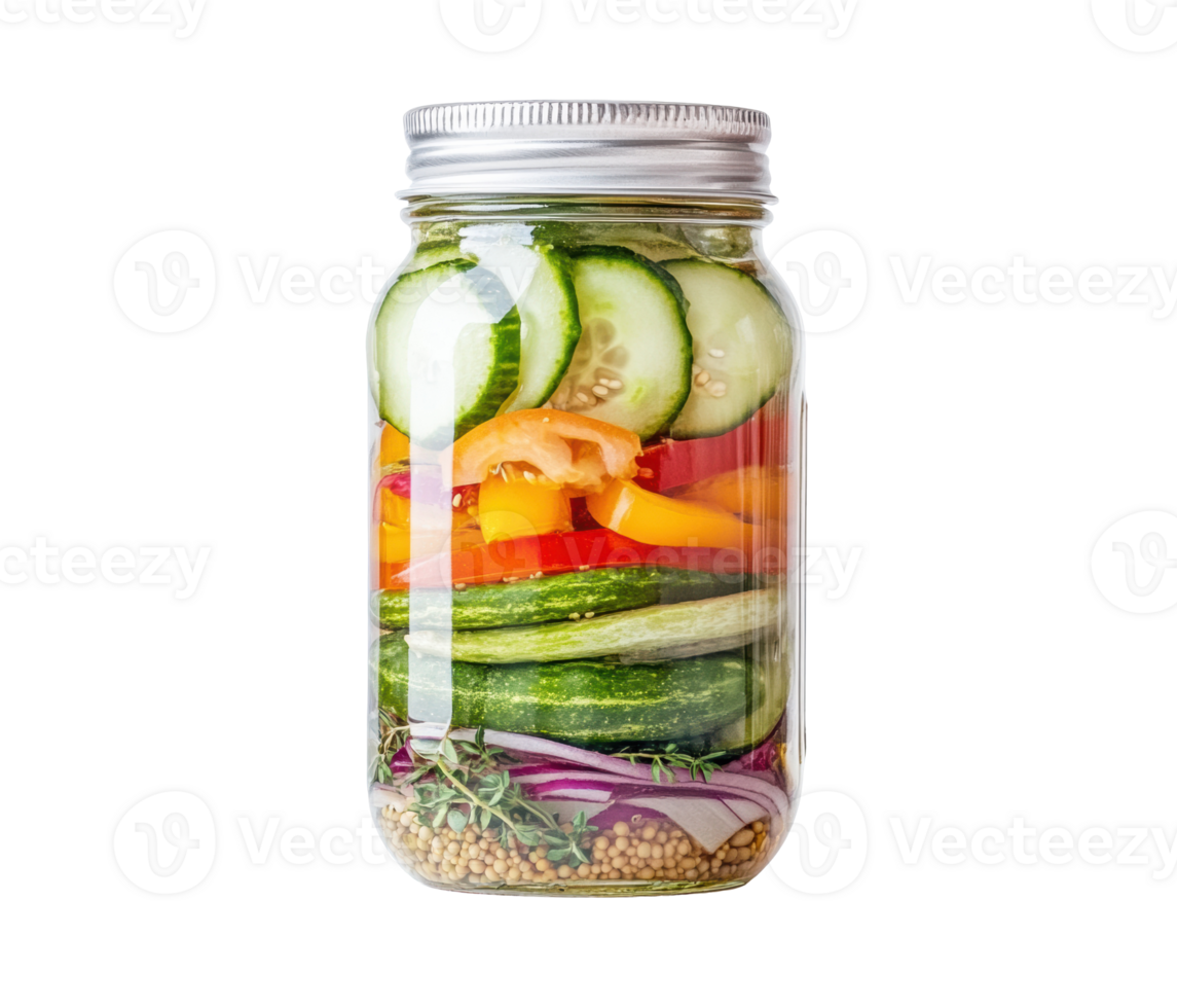 Homemade pickle jar with vibrant vegetables for healthy snacking png