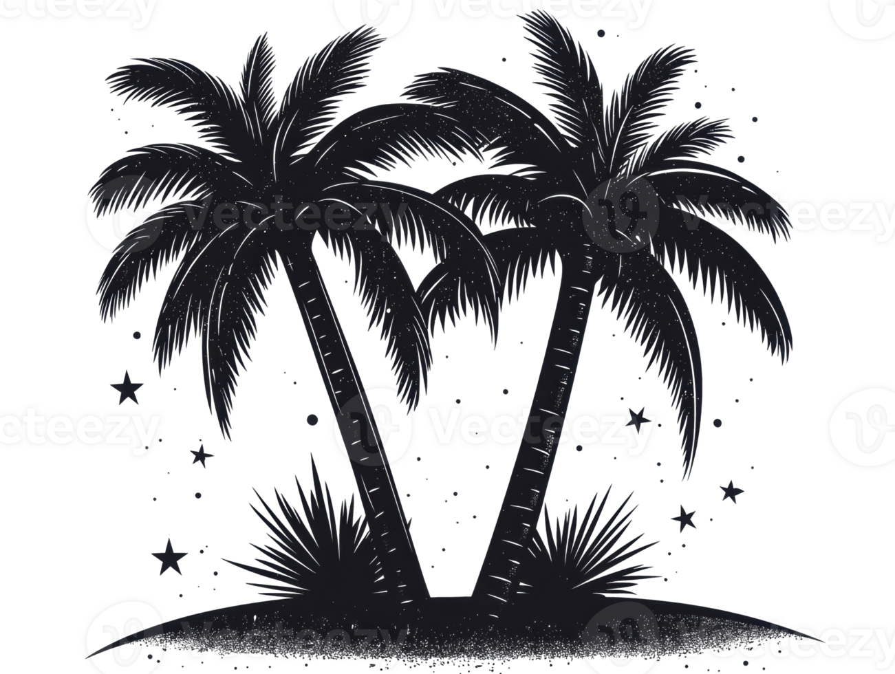 Tropical palm trees silhouette with stars for summer design png