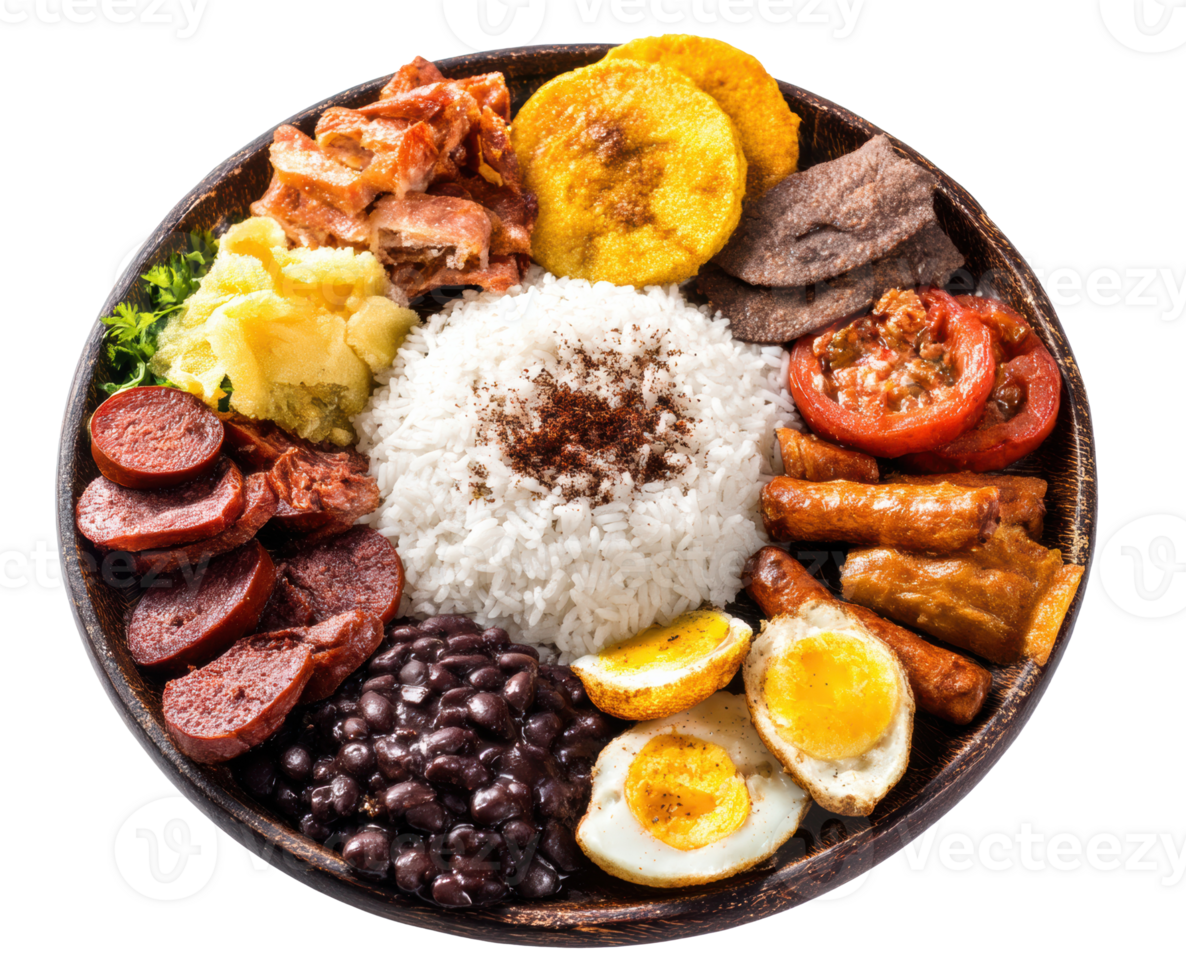 Traditional Caribbean feast featuring rice, meats, and plantains png