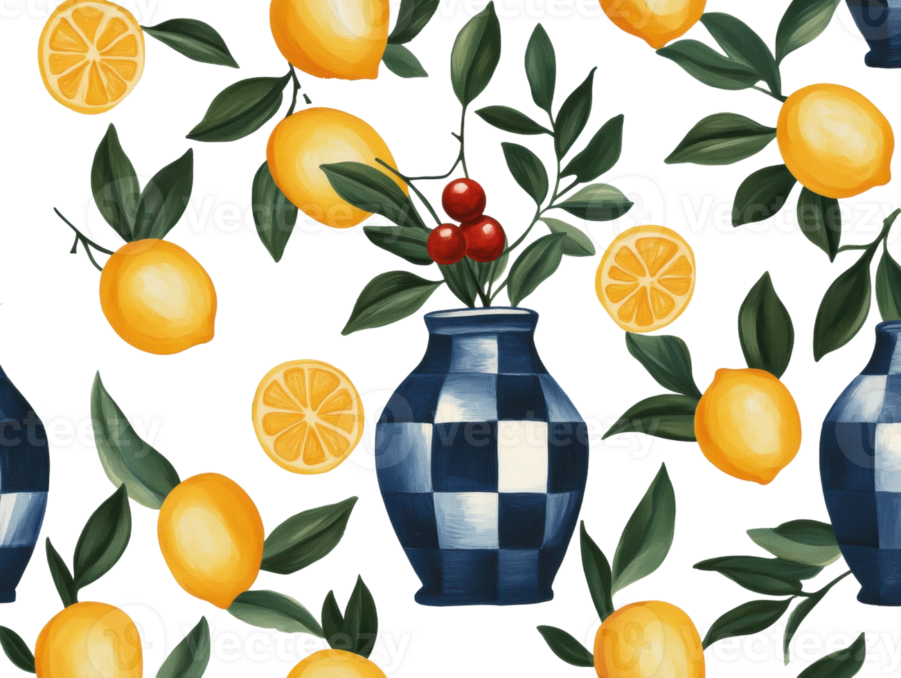 Colorful lemon and berry design for home decor projects png