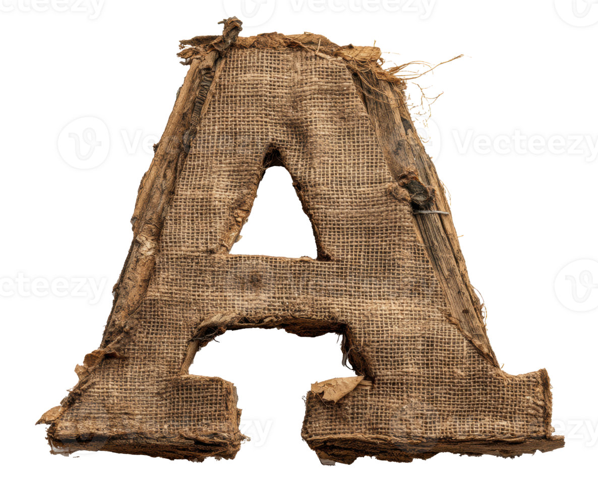 Rustic burlap letter A for decorative crafting and design png