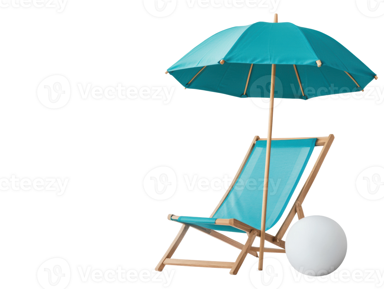 Relaxation on the beach with a turquoise chair and umbrella png
