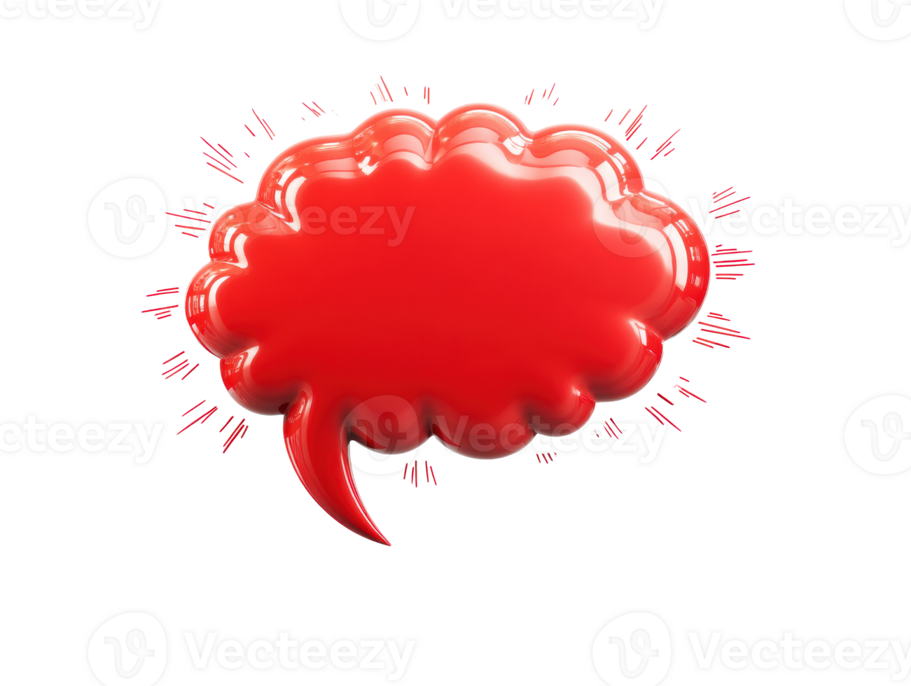 Bright red speech bubble with dynamic bursts for design purposes png
