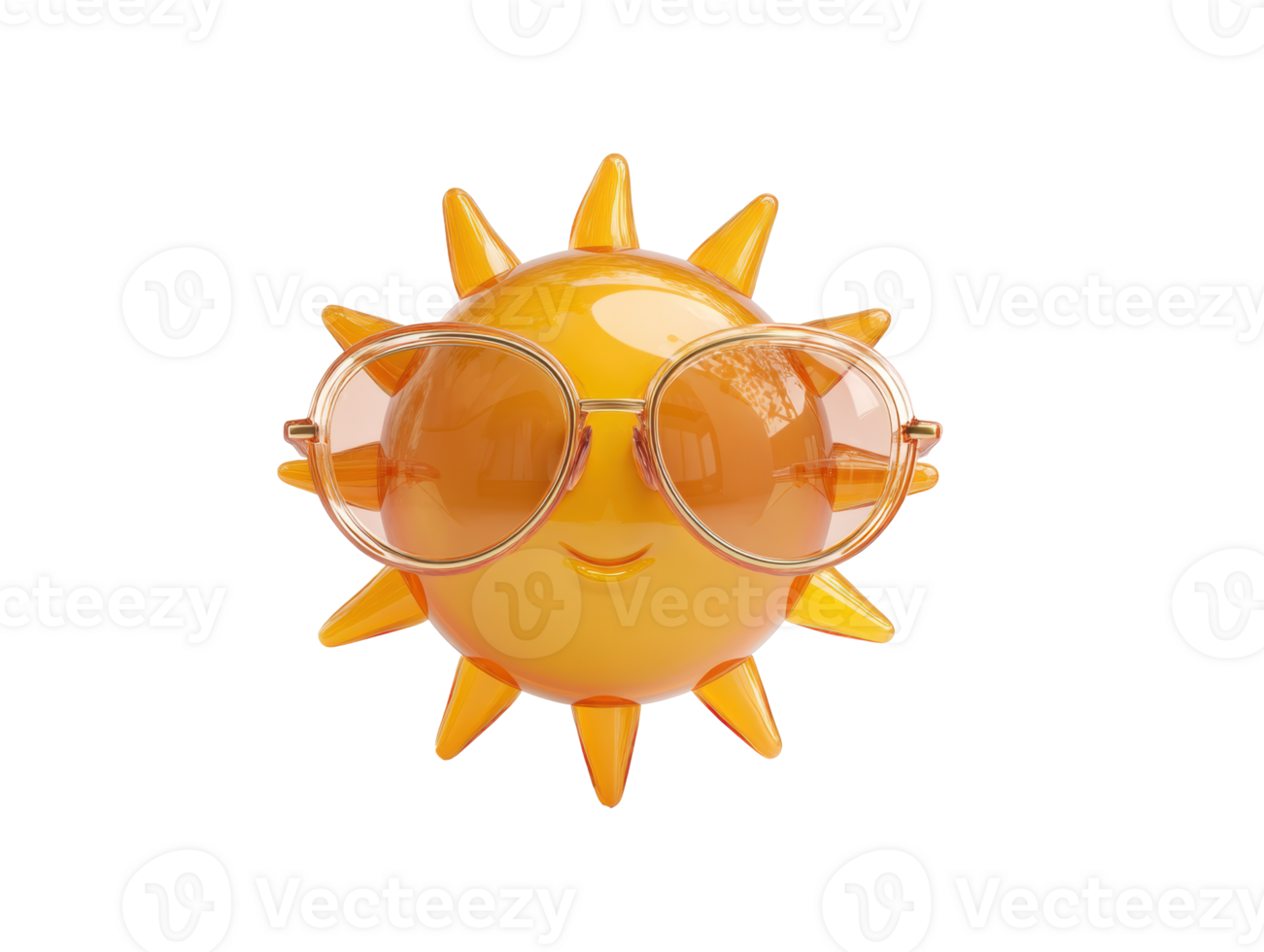 Cheerful sun character wearing stylish glasses for summer fun png