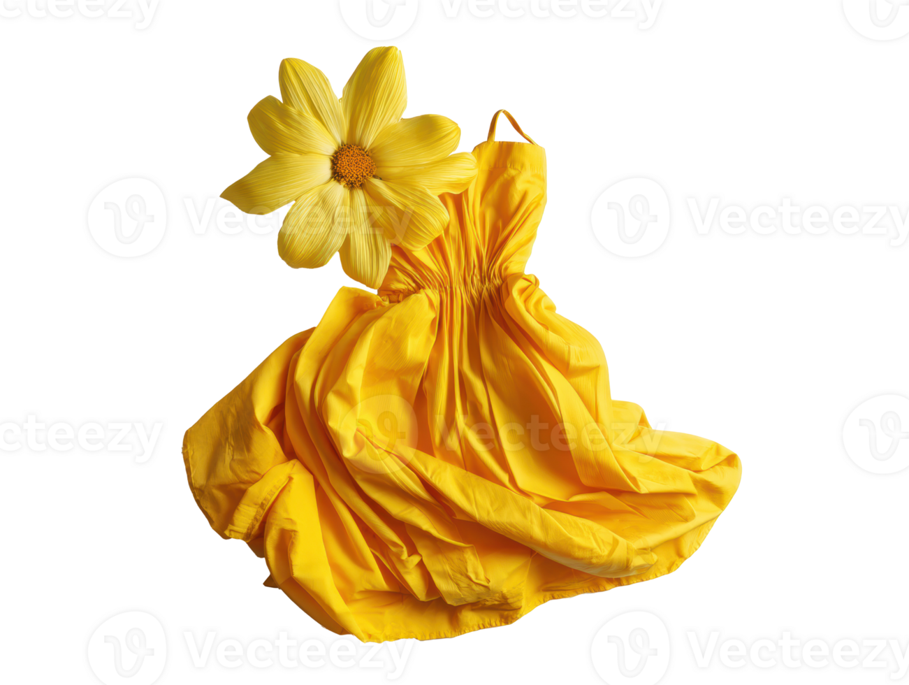 Bright yellow dress with a large flower for vibrant fashion design png
