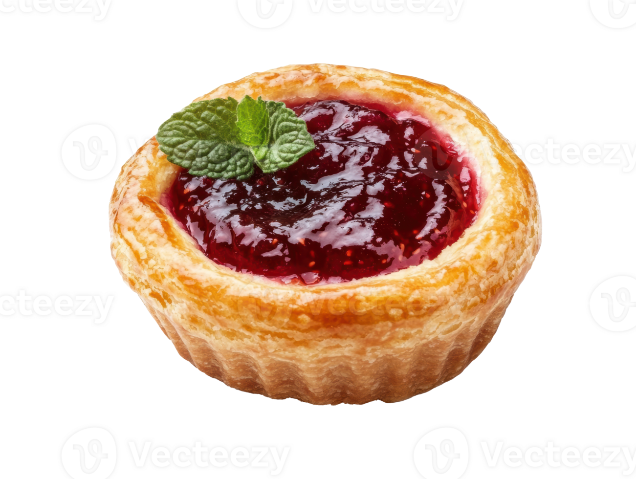 Delicious jam tart with fresh mint garnish for dessert enjoyment png