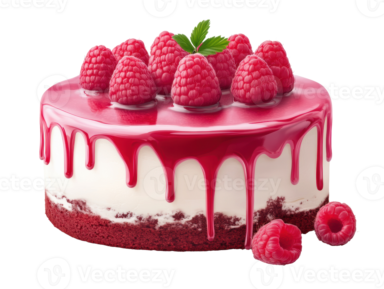 Delicious raspberry cake with fresh berries and creamy topping png