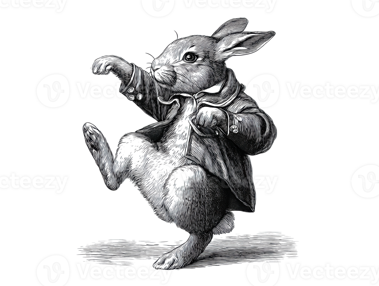 Dancing rabbit in vintage attire for whimsical decor png